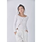 (S) 【安于晴Charlene私服】質感修身短版棉質白色長袖上衣二手衣, , large
