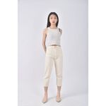 (S) 高腰丹寧牛仔質感棉質杏色長褲二手衣, , large