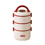 【A&R】升級版日式304不鏽鋼三層保溫飯盒 微波款 2500ML - 米紅色, , large