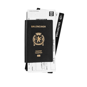 BALENCIAGA 護照及雙機票造型牛皮對開二折長夾/黑色