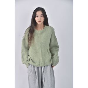 (F) 落肩綠色毛衣二手衣