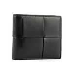 BOTTEGA VENETA 新款小牛皮大格編織對開6卡短夾/黑色, , large