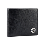 GUCCI 金屬縫線雙G Logo牛皮雙色零錢袋短夾/黑色/藍色, , large