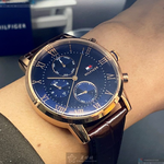 [星晴錶業]TommyHilfiger手錶,44mm,TH00009寶藍色錶面玫瑰金錶殼咖啡色真皮皮革錶帶款, , large