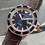 [星晴錶業]ARMANI手錶,42mm,AR00047寶藍色錶面玫瑰金錶殼咖啡色真皮皮革錶帶款, , large
