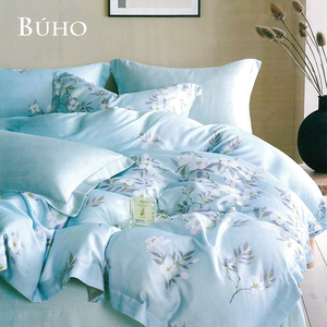 BUHO《西湖曲-藍》60支100%TENCEL純天絲全鋪棉兩用被冬包組-雙人特大