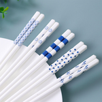 陶瓷筷子組 5雙入【4色可選】 25cm 禮盒 黑白 陶瓷筷 赫本風 陶瓷 筷子 套裝 耐高溫 簡約 送禮 方筷 白瓷筷, , large