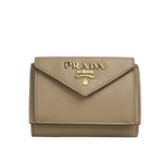 PRADA 浮雕Logo防刮皮革信封造型迷你三折短夾/藕粉色, , large