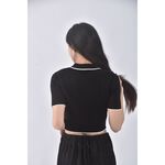 (S) maison marguerite質感棉質跳色黑色短袖上衣二手衣, , large