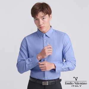 范倫提諾經典條紋長袖襯衫<藍色-M>