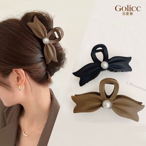 【Gulicc】古莉可 髮夾 典雅復古珍珠蝴蝶結抓夾