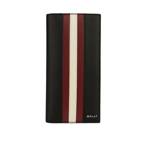 BALLY Mythos 紅白條紋再生牛皮對開二折長夾/黑色