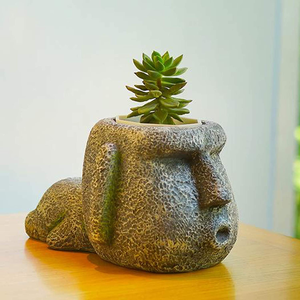摩艾盆栽 植栽 盆栽 小盆栽 摩艾造型 摩艾筆桶 筆筒 筆桶 桌上收納 療癒小物
