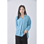 (L) 【金莎私服】initialV領藍色長袖上衣二手衣, , large