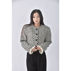 (L) mydress質感羊毛撞色黑色外套二手衣