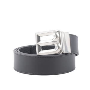 BALLY B-BUCKLE 3.5cm 銀釦小牛皮皮帶/黑色