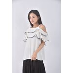 (L) ob style質感單肩白色短袖上衣二手衣, , large