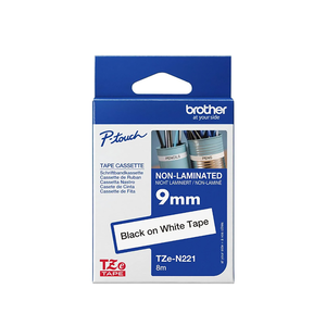 【 BROTHER】兄弟牌  白底黑字 9mmx8M 一般(無保護膜)標籤帶 / 包 TZe-N221