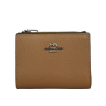 COACH 銀字Logo 防刮皮革對開二折釦式短夾/淺焦糖色, , large