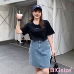 大尺碼-印花 圓領T恤-黑-0101147, , large