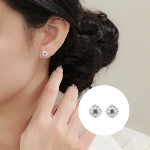 S999純銀紫韻晶燦耳釘款耳環附馬卡收納盒