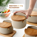 【上手家居】陶瓷竹木蓋調味罐 2罐組 2罐+2勺+底座(調味料罐/鹽罐/調料罐/調味盒), , large