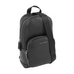 Michael Kors Cooper 銀字荔枝皮革口袋單肩背包(黑色), , large