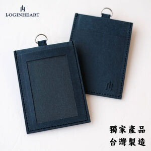 Loginheart｜雙面感應證件套 進口紙革 海軍藍 雙面卡片感應不干擾 附頸繩 台灣職人手作 保固