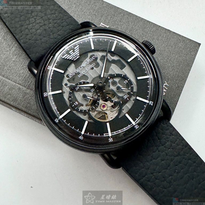 [星晴錶業]ARMANI手錶,44mm,AR00050黑色錶面黑錶殼深黑色真皮皮革錶帶款