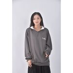 (XL) 質感假兩件灰色長袖上衣二手衣, , large