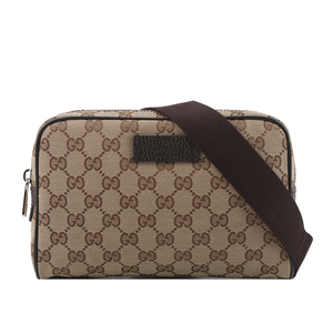 GUCCI GG Logo 緹花布方形腰包/胸口包/咖啡色