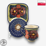 【SOLO Vintage】Cerraf Polish Pottery 180ml Breakfast Cup + Saucer Set Banquet of Elegant Red Series Made in Poland, , large