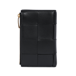 BOTTEGA VENETA Cassette 羊皮及牛皮釦式對開中夾/黑色, , large