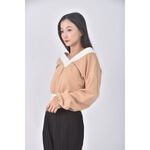 (M) nana質感修身短版跳色領口杏色長袖上衣二手衣, , large