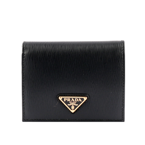 PRADA 三角牌LOGO水波紋皮革零錢袋短夾/黑色