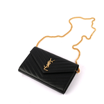 YSL V紋荔枝皮金色LOGO WOC 斜背包/黑色, , large