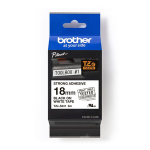 【 BROTHER】兄弟牌  白底黑字 18mmx8M 超黏性護貝標籤帶/ 包 TZe-S241
