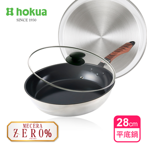 【日本北陸hokua】Mecera Zero陶瓷IH三層複合金不沾平底鍋28cm(含蓋)