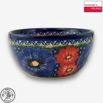 【SOLO Vintage】Cerraf Polish Pottery 13cm Rice Bowl Red and Blue Blossoming Elegance Series Made in Poland, , large