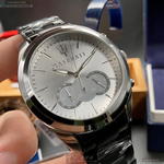 [星晴錶業]MASERATI手錶,46mm,R8871612012銀白色錶面銀錶殼深黑色精鋼錶帶款, , large