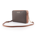 Michael Kors 金字滿版LOGO拚色方形鏈帶斜背包/咖啡色, , large
