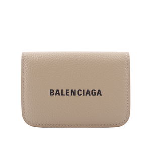 BALENCIAGA 經典Logo牛皮壓釦三折短夾/Mini/暖米色