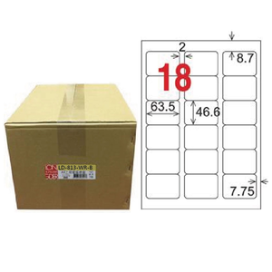 【龍德】LONGDER三用電腦標籤A4 18格 圓角46.6*63.5mm可再貼1000張/箱 LD-813-WR-B(適用雷射、噴墨、影印)