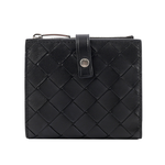 BOTTEGA VENETA 新款銀釦小羊皮編織釦式零錢袋短夾/黑色, , large