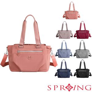 SPRING-學院風肩背斜背2用包防潑水耐磨耐刮三層大方包-多色