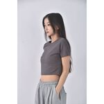 (S) gu修身短版棉質素面灰色短袖上衣二手衣, , large