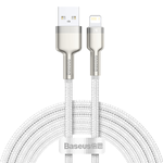 【BASEUS】倍思2.4A金屬卡福樂USB to Lightning數據線 充電線 蘋果線 200公分 白色, , large