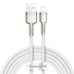 【BASEUS】倍思2.4A金屬卡福樂USB to Lightning數據線 充電線 蘋果線 200公分 白色
