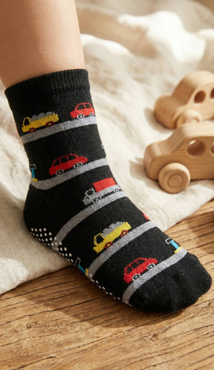 [Kaimei Cotton] MIT Taiwan-made pure cotton non-slip children's socks-car road style children 14-17cm 4-7 years old-8 pairs