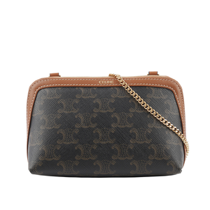 CELINE TRIOMPHE Logo 印花鏈帶斜背包/焦糖色